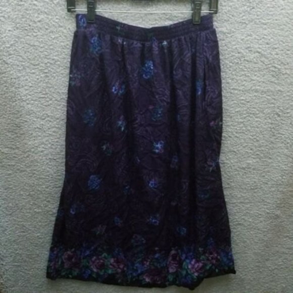 Jantzen Classics Women's 10 Purple Stretch Floral Peasant Skirt Rayon 27" 33" - Picture 4 of 6